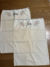 Vintage His  Hers Pair Of Pillow Cases Embroidered