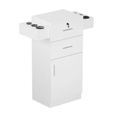 Barber Shop Locking Salon Storage Cabinet Hair Station w/Hair Dryer Holder White
