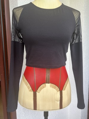 Gina Tricot Langarm Crop Top Longsleeve Schwarz Gr. S Durchsichtige Oberarme