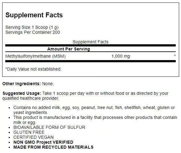 Cristales MRM Nutrition Msm 1000 mg cristales de 7,05 oz Foto 2 de 2