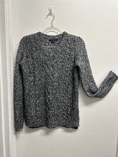 Tommy Hilfiger Navy/Gray Cable Knit Sweater Women  s Small Fisherman Cozy Preppy