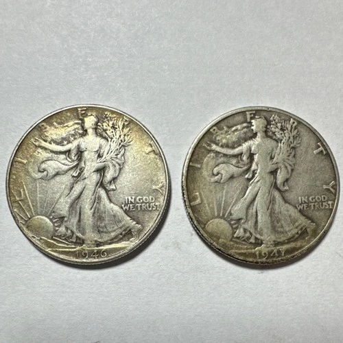 1946 & 1947-D Liberty Walking Half Dollar Silver Business Strike Denver 50C