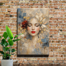 Abstract Woman with Flowers Wall Art Modern Canvas Print Contemporary Decor