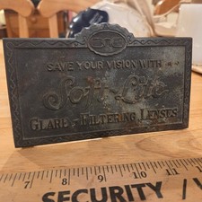 VINT Soft-Lite Lenses OPTICAL SHOP SIGN OLD New York EYE GLASSES 1930s Brass OLD