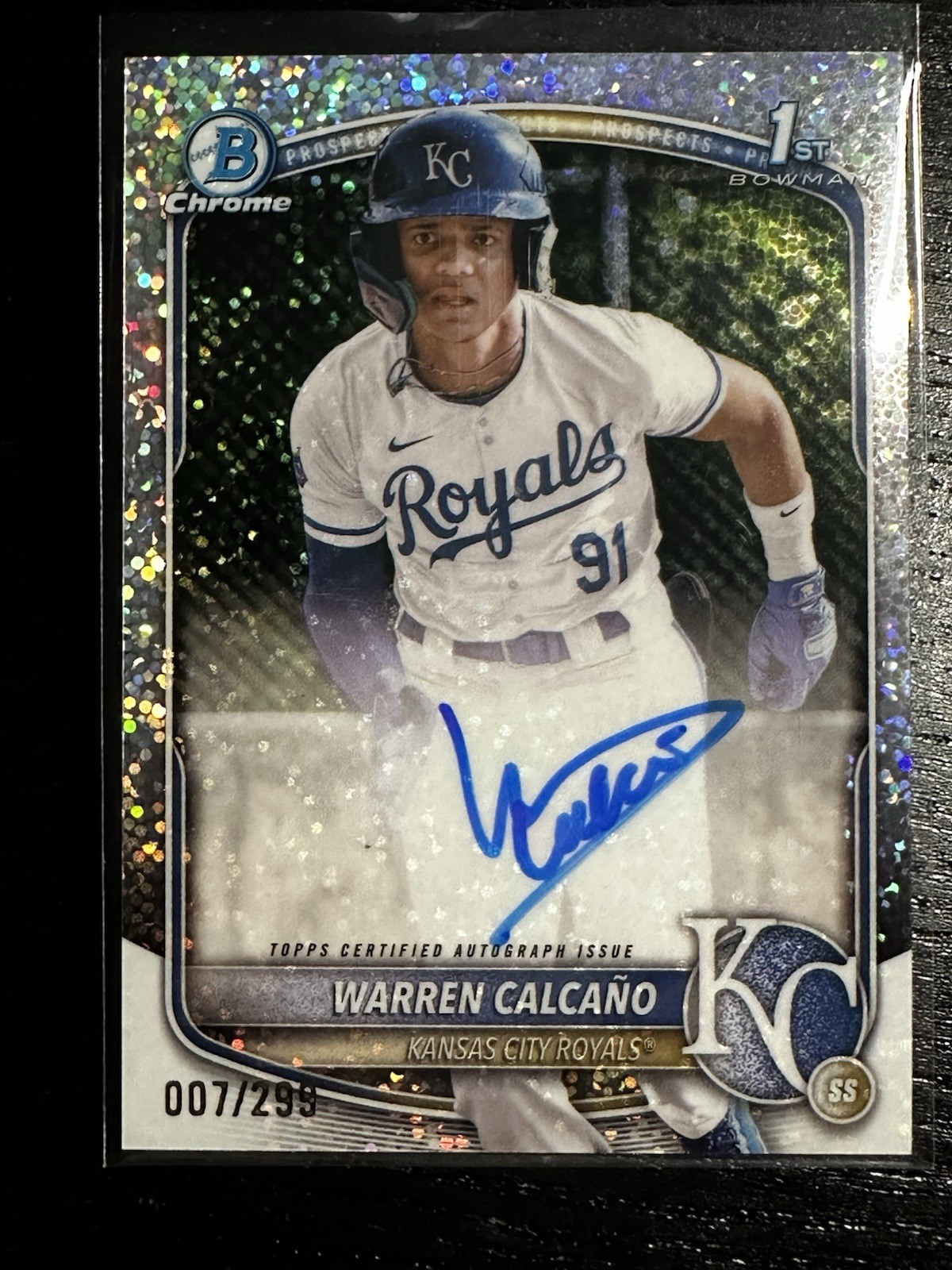 2025 Bowman Chrome Warren Calcano 1st Speckle Refractor Auto 007/299 Kansas City