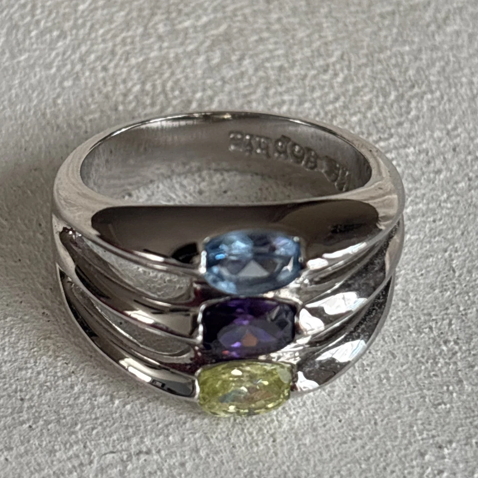 Lia Sophia Vintage Ring SilverTone Blue Purple Citrine Oval Cz Signed Size 7 HTF - Image 2 of 4