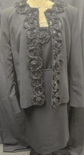 Kasper Black Roses 3 Piece Skirt Suit- Jacket, Top, Pencil Skirt Set Size 16 VTG