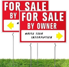 2PC House For Sale By Owner Yard Sign, Double-Sided Home For Sale Sign with M...