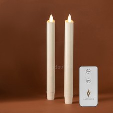 Luminara LED Flameless Wax Taper Candles w/Moving Flame Remote Ivory 9.5"H 2pc