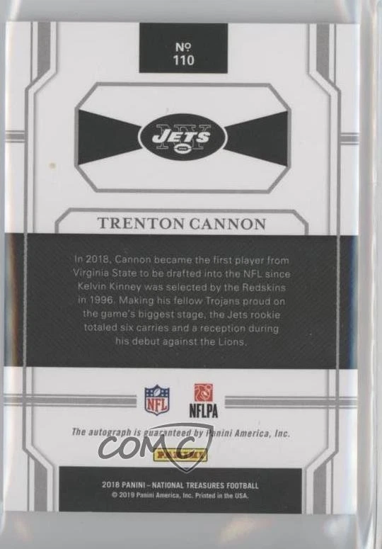 2018 National Treasures Jersey Number Red /40 Trenton Cannon #110 Rookie Auto RC - Image 2 of 2