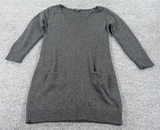 Express Wool Blend Knit Minimalist Gray V-Neck Mini Soft Sweater Dress Women's S