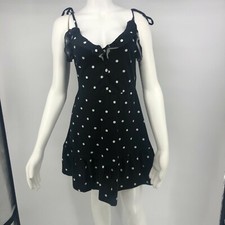 Asos Womens Mini Sundress Ruffle Button Front Polka Dot Black White Dress 6 NWT