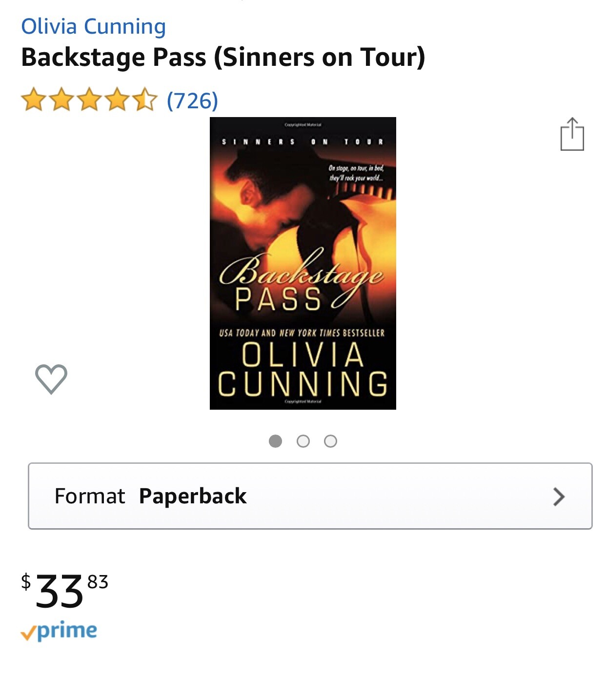 Sinners on Tour: Backstage Pass 1 by Olivia Cunning (2010, Paperback ...