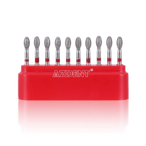 Lot De 10 Fraises Diamantées Dentaires AZDENT 379-023F FINE ROUGE - Queue FG (Friction Grip)
