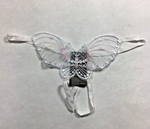 Culotte papillon perle et paillettes lingerie sans entrejambe blanc mariage bachelorette - Photo 1 sur 4