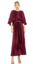 Mac Duggal Pleated Caplet Tea Length Dress Size 14 Rasberry Color