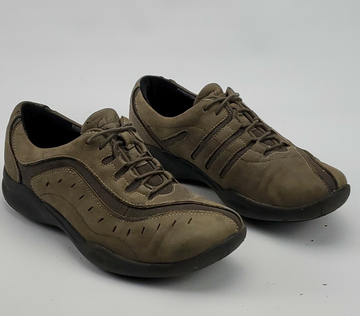 Clarks Wave Olive Suede Leather Lace Up Walking Shoes 86510