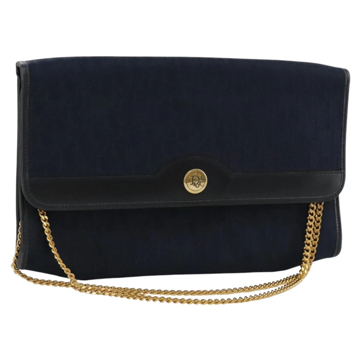 Sac bandoulière Christian Dior trotteur toile chaîne marine or authentique 103561