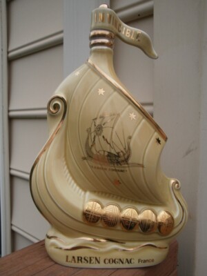 LARSEN ''Invincible'' Gelbe Schiff LIMOGES Cognac Flasche !!!