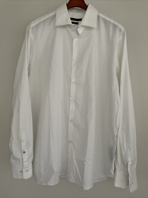 john varvatos white dress shirt John Varvatos L/S White Slim Fit Knit Dress Shirt Mens Large M/L 16 34/35