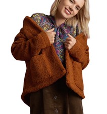 Mod Cloth Plush On You Teddy Jacket Women L Brown Sherpa Hooded Wool Blend