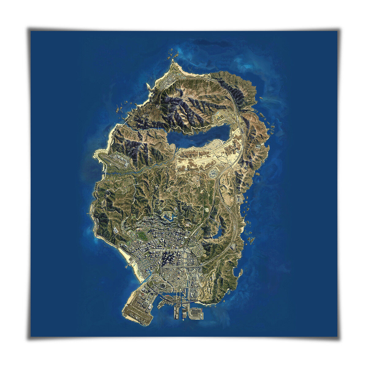 Los Santos Satellite Map&Tourist Map 80cm*80cm HD Print Poster For GTA V  Poster