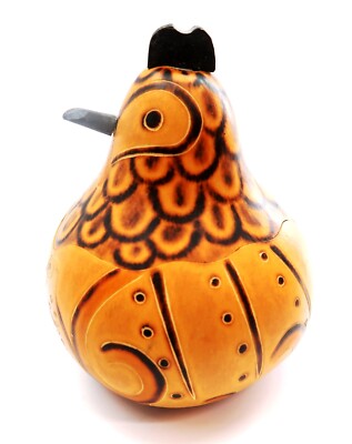 Peruvian Decorative BIRD Gourd Folk Art TRINKET BOX from Peru Handmade 5'' Tall