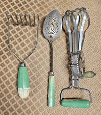 VTG ANDROCK, A&J Green Wooden Handled Mixer Masher Kitchen Utensils Made in USA