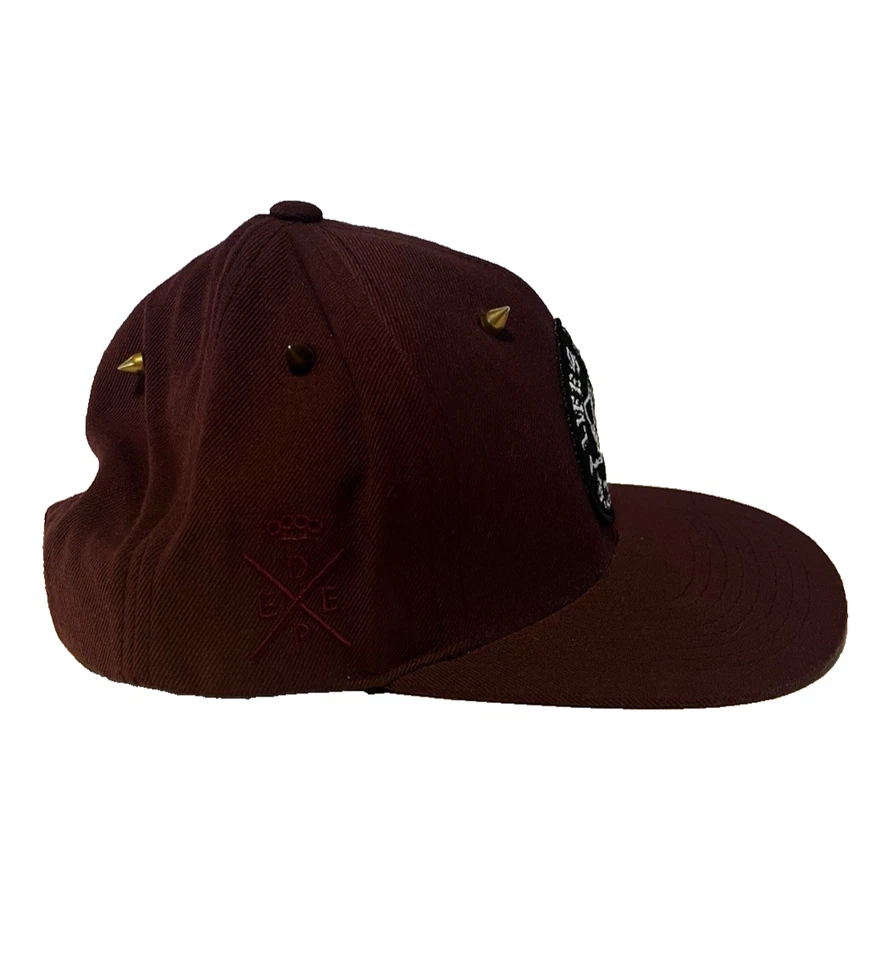 Vintage 10 Deep Maroon Snapback with Skeleton Patch and  Small Gold Spikes  - Image 2 of 4