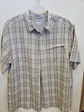 Mens Columbia Omni-Shade Sun Protection Short Sleeve XL Button Down Shirt Tan
