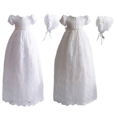 Tradition Baby Long White Ivory Lace Christening Gown Bonnet 0-3 3-6 6-9 Months