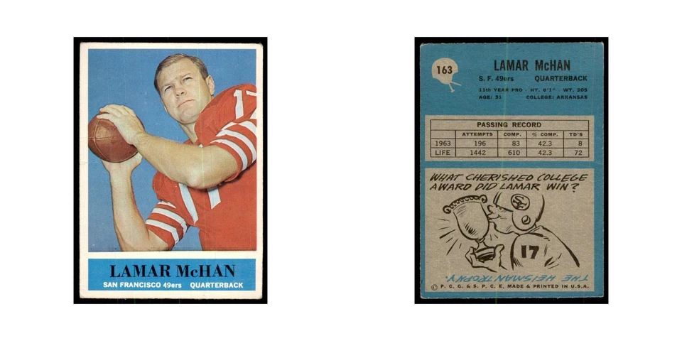 1964 Philadelphia Lamar McHan Football Cards #163 - Image 3 of 3