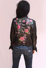 Hand Painted Vegan Leather Moto Jacket - Never Give Up!