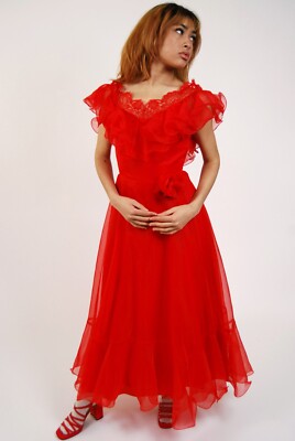 white christmas dresses Riasi Ruffle Mini Dress in Chiffon Red , V Neck main image 1