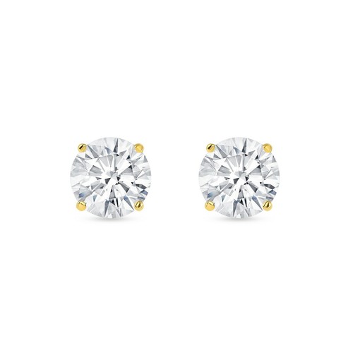 6 Ct Round Earrings Studs Solid 14K Yellow Gold Brilliant Cut Push Back Basket - 第 2/3 張圖片