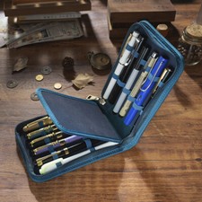Genuine Leather Pencil Case Fountain Pen Pouch Storage Bag 12 Slot Pencil Holder