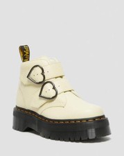 Dr. Martens Women's Devon Heart Platform Quad Retro Toile Cream Milled Nappa