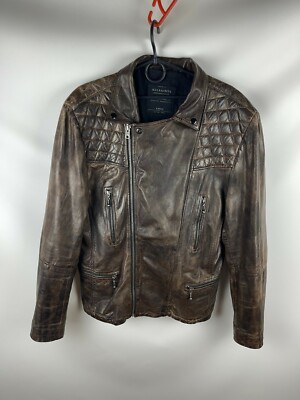 Allsaints Drought bike men jacket lamb leather brown oxblood