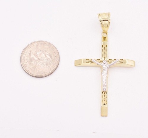 2.5" Filigree Jesus Christ Crucifix Cross Pendant Real 10K Yellow White Gold - Picture 3 of 6