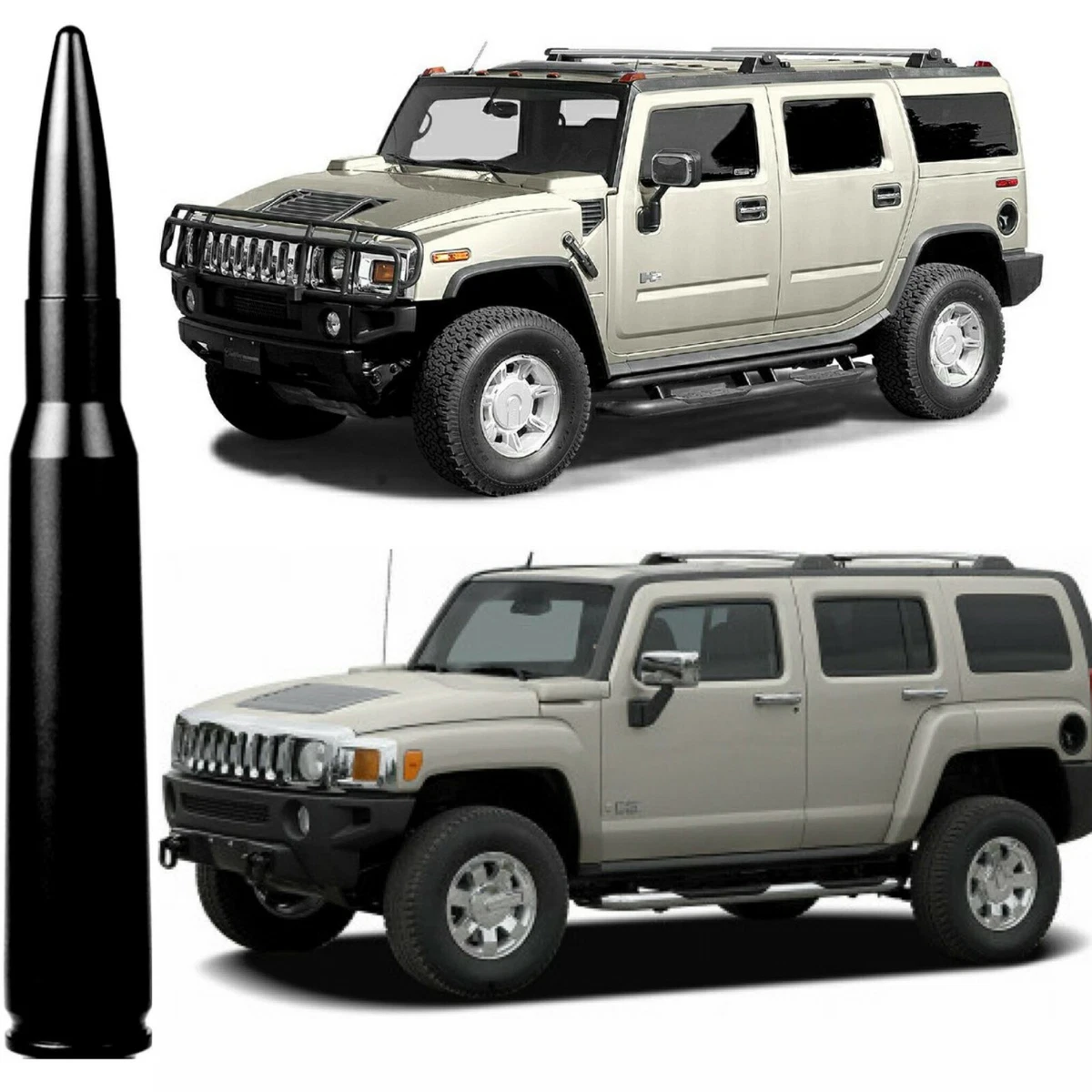 Anti-Theft Black Silver Tip 50 Caliber Bullet Stubby Antenna AM FM For Jeep
