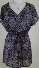 J. Crew~Women's Size S~Blue Multi Color Print Cotton Summer/Beach Mini Dress.