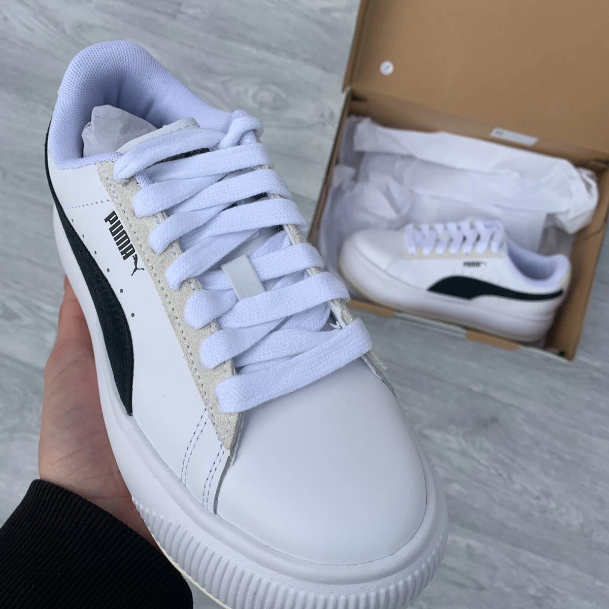 PUMA Suede Mayu Mix Womens Platform Trainers Sneakers White Black 382581 01