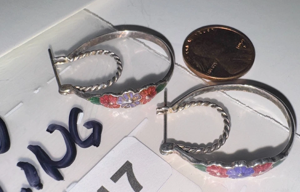 Sterling Silver Flower Floral Hibiscus Avon Signed Enamel Earrings SS-917 - Изображение 3 из 4