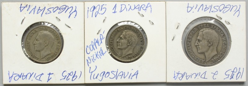 Yugoslavia 1 & 2 Dinara 1925 Copper-nickel 3 Coin Lot Not Silver, but Awesome