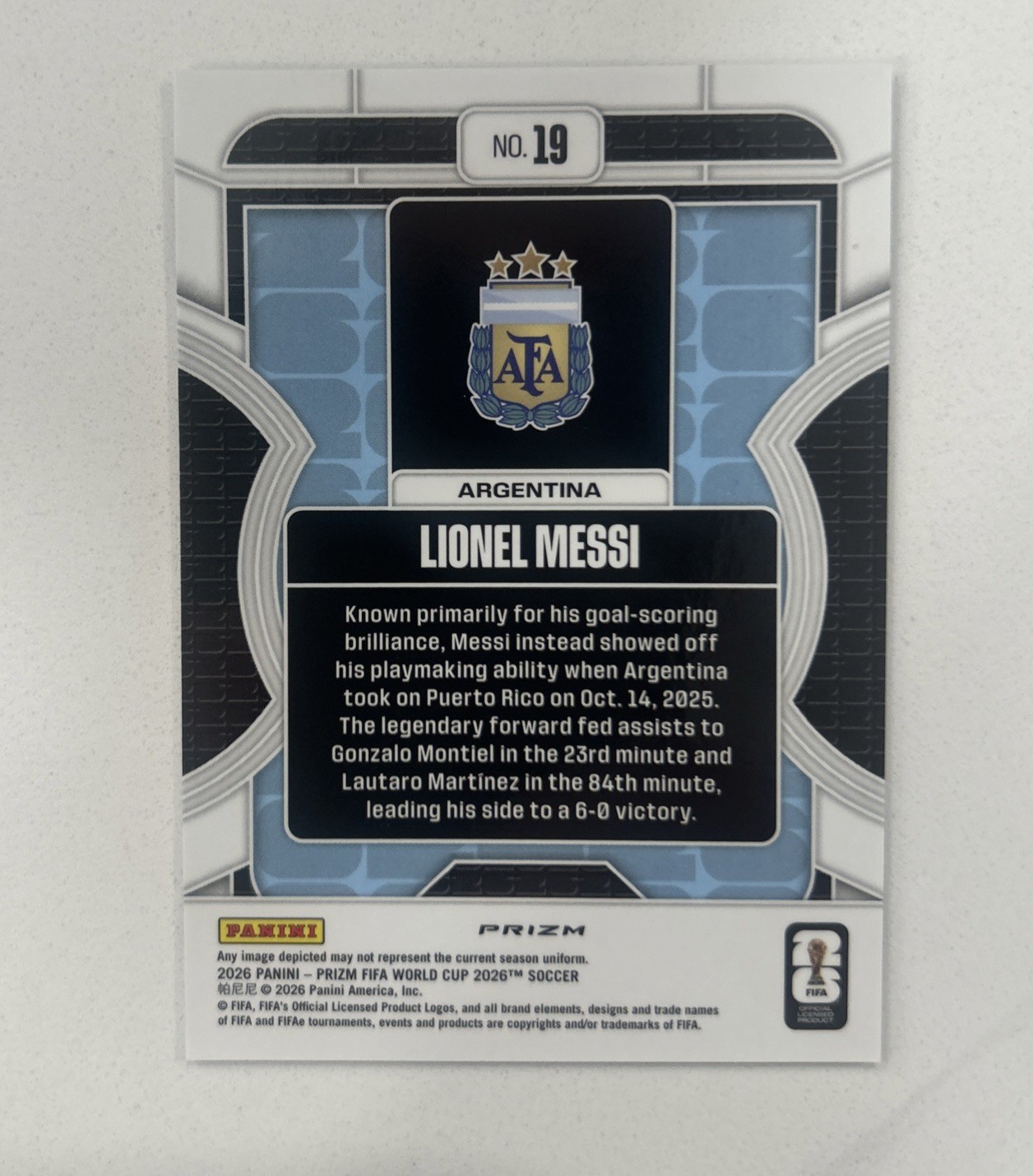 2026 Panini Prizm FIFA World Cup Lionel Messi #19 Phenomenon Silver view 2