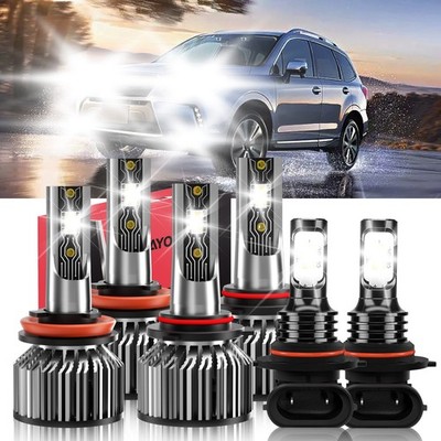 6x LED Headlight Combo Hi/Low+Fog Light Bulb 6500K For Subaru Forester 2009-2013