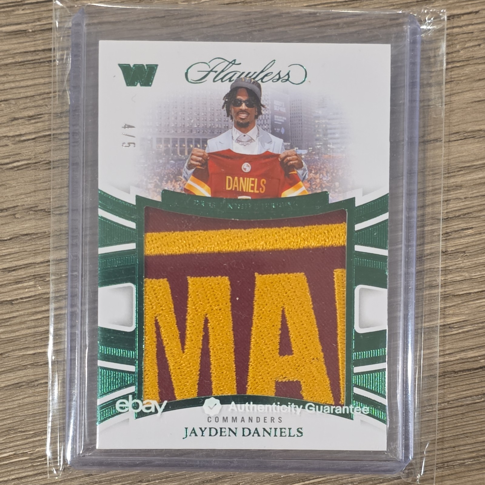2025 Panini Flawless Jayden Daniels Draft Night Patch Emerald #/5 Commanders