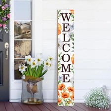 Welcome Wooden Porch Sign 47.2" Large Welcome Porch Sign Vertical Indoor Spring
