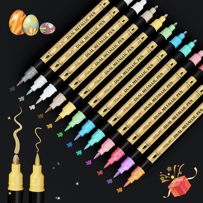 Metallic Marker 12 Dual Tip  Acrylstifte Set für Fotoalbum Scrapbook Holz Glas