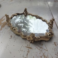 Vtg MCM Brass Cherub Scrolling Footed Oval Va...